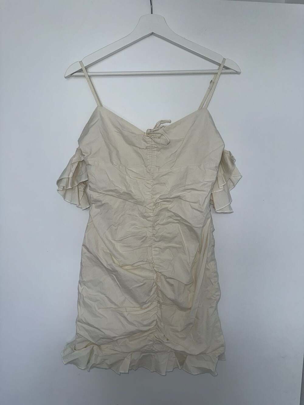 Oh Polly Ruched Ruffle Mini Dress Cream Size US 4